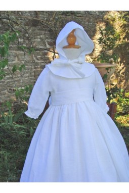 Robe longue de baptême en lin motifs floraux