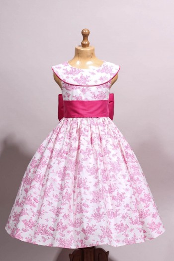 Robe de cortège toile de Jouy rose fuschia