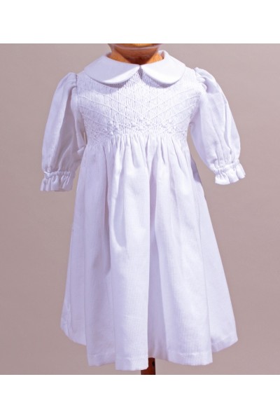 Robe à smocks de Baptême hiver Ombeline Robe à smocks de Baptême hiver Ombeline