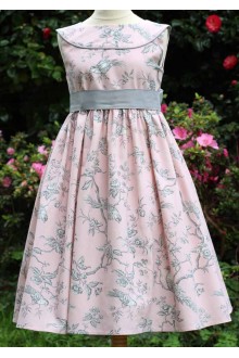 Robe cérémonie toile de jouy mésange grise et rose