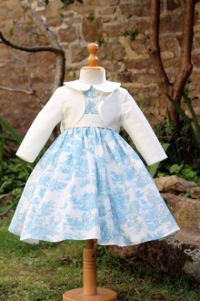 Robe de cérémonie en toile de jouy turquoise