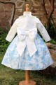 Robe enfant d'honneur toile de jouy turquoise