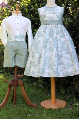 Tenue de mariage enfant toile de jouy vert Irina