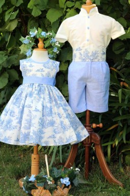 Mariage toile de jouy bleu ciel Hilda