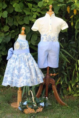 Mariage toile de jouy bleu ciel Hilda