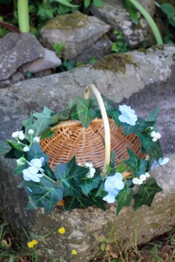 Panier agrémenté de fleurs d'hortensias