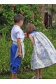 Tenue d'enfants d'honneur en toile de jouy bleu roi