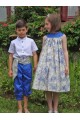 Tenue d'enfants d'honneur en toile de jouy bleu roi