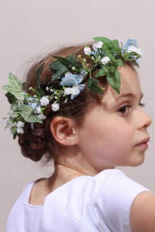 Couronne de fleurs cortège mariage hortensia bleu 