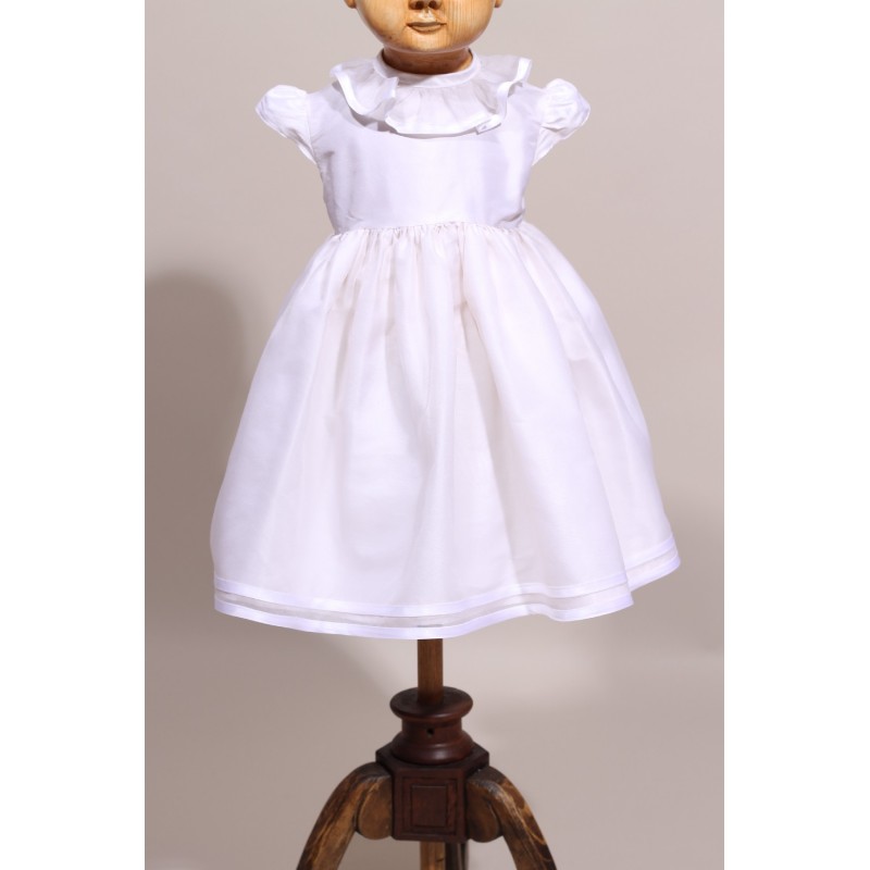 Robe de cérémonie de luxe bébé fille, robe de baptême soie sauvage