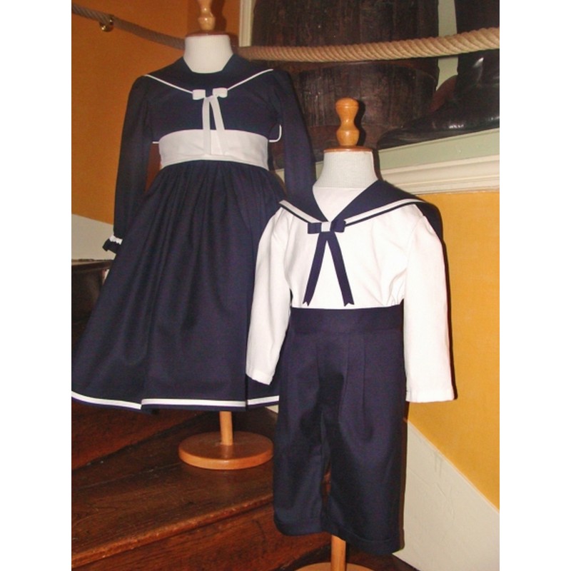 Ensemble de petit marin fille et gar on manches longues